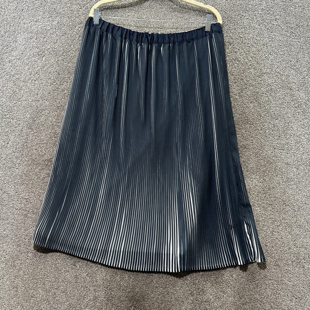 Adiva Pleated Midi Skirt Women XL Navy & White Elastic Waist Comfort Office